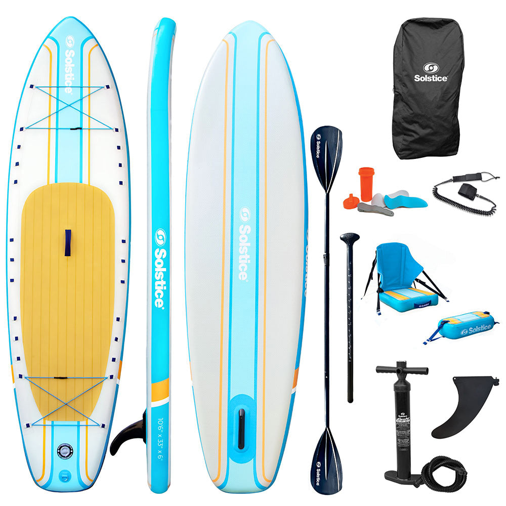 Solstice Watersports 106 Rambler Inflatable StandUp PaddleboardKayak 2In1 Kit wSeat Convertible Paddle Orange 36201