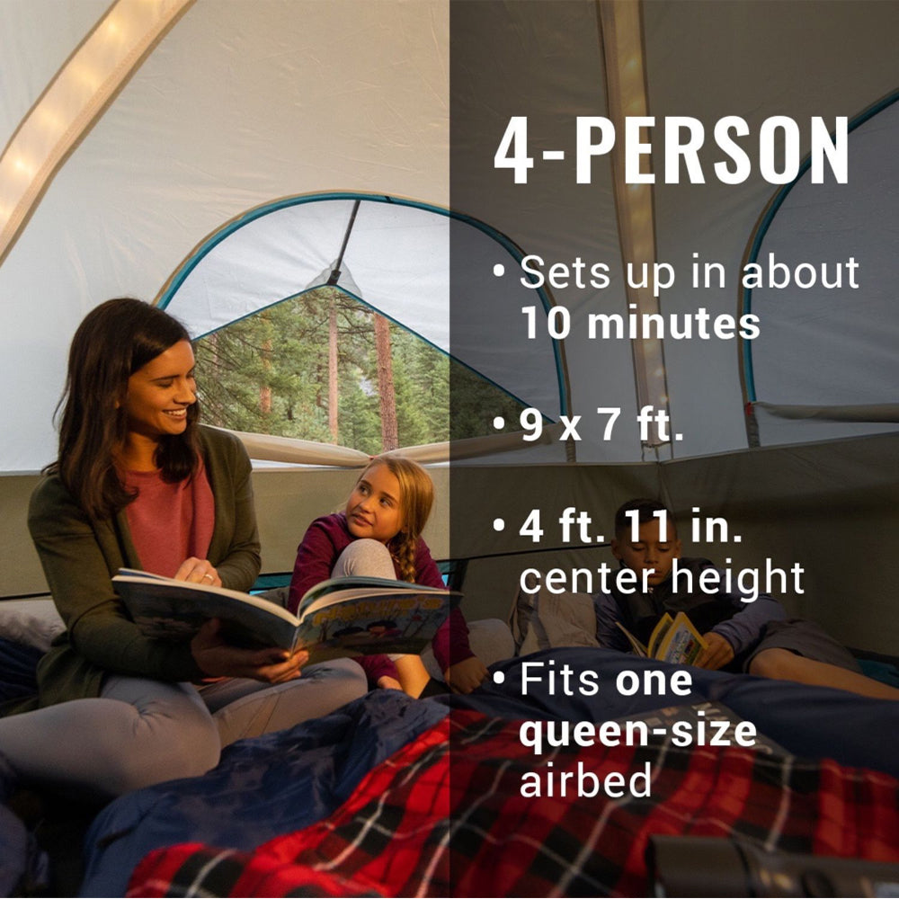 Coleman OneSource Rechargeable 4Person Camping Dome Tent wAirflow System  LED Lighting 2000035457